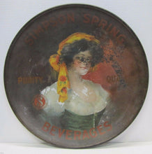 Load image into Gallery viewer, Antique Simpson Spring Beverages Tin Litho Ad Large Sign Tray early 1900s htf
