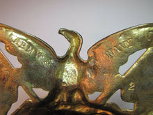 Load image into Gallery viewer, Antique early 1900s ARMY NAVY AMERICAN EAGLE Figural Cast Iron Brass Wash Clock
