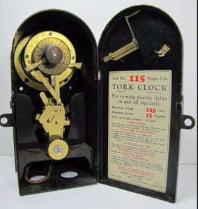 TORK CLOCK Co New York Old Casket Coffin Box electric light timer Industrial Owl