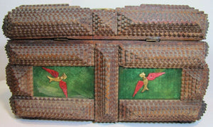 Tramp Art ZUM ANDENKEN IN MEMORIUM Ornately Decorated Antique Box Folk Artwork