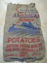 Load image into Gallery viewer, Old American Farmer Potatoes Advertising Burlap Sack Eastern Potato Dealers USA
