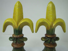 Load image into Gallery viewer, Old Pair Fleur De Lis Cast Iron Figural Finials Architectural Hardware Elements
