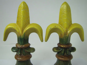 Old Pair Fleur De Lis Cast Iron Figural Finials Architectural Hardware Elements