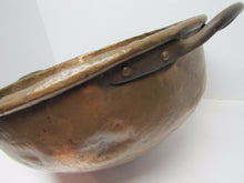 Load image into Gallery viewer, Old Copper Kettle Pot w Cast Iron Side Handles dovetailed bottom worn old pot
