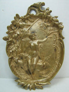 Antique Art Nouveau Nude Maiden Trinket Tray Bird in Hand Doe High Releif Beauty