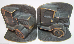 Old MACK TRUCK Bookends Bronze Brass High Relief Decorative Art Statue