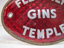 Load image into Gallery viewer, FLETCHER GINS TEMPLE Old Reflective Plate Topper Sign Texas Liquor Fuel Feed Ad
