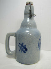 Load image into Gallery viewer, M R Pottery Blue Design Beer Bottle white porcelain top lid side handle
