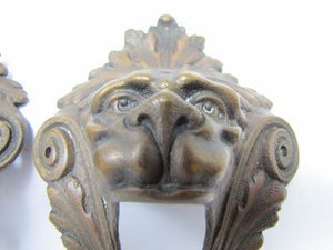 Monsters Beasts Antique Figural Pair Bronze Decorative Hardware Elements