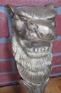 LIONS HEADS 2 Old Cast Brass Figural Architectural Hardware Elements Thick Solid