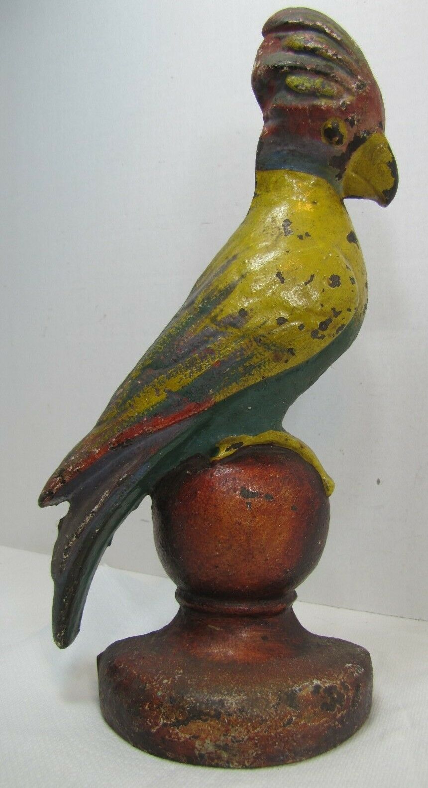 Antique Cast Iron Parrot Doorstop old paint bird door stopper large heavy ornate