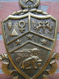 Old Brass Plaque Insignia High Relief Fraternal Sect Group Symbol Ornate Design