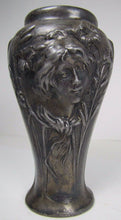 Load image into Gallery viewer, Antique Art Nouveau Maidens Vase silver plate ornate detailing signed Flamani
