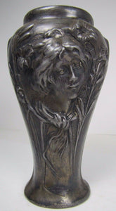 Antique Art Nouveau Maidens Vase silver plate ornate detailing signed Flamani