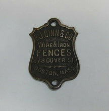 Load image into Gallery viewer, PJ DINN &amp; Co WIRE &amp; IRON FENCES BOSTON MASS Antique Bronze Brass Nameplate Sign
