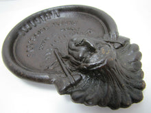 Load image into Gallery viewer, FLECK BROS INDIAN CHIEF Antique Cast Iron Advertising Tray PEACE PIPE TOMAHAWK
