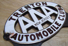 Load image into Gallery viewer, TRENTON AUTOMOBILE CLUB Old Porcelain License Plate Topper AAA New Jersey Fox Co

