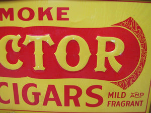 SMOKE HECTOR 5c HAVANA CIGARS c1920 Embossed Tin Advertising Sign MILD & FRAGRANT