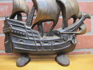 c1930 Cast Iron Nautical Sailing Ship Doorstop Creation Co Wonderful Detail