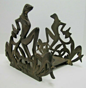 Fish Tank Bowl Holder Bracket Frame Old Cast Iron Art Deco Frogs Tophat Tuxedo