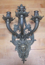 Load image into Gallery viewer, Vtg Brass Figural Head Lamp Light Large Wall Mount Sconce 3 Candle Lite Holder
