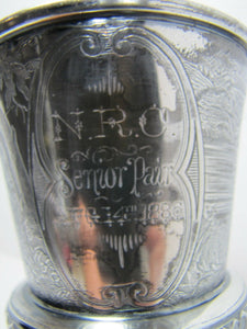 1886 NRC NEWPORT RIFLE CLUB Antique TROPHY CUP Dog Woman Child Boat Fine Detail