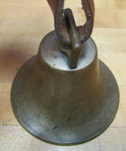 Load image into Gallery viewer, Old Brass Bell Farm Animal Decorative Art Leather Strap Cast Iron Striker Patina
