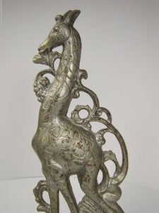 Antique Art Deco Cast Iron Giraffe Doorstop ornate double sided *rare htf Art ds