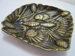 1940s Brass GROUSE Tray Card Tip Trinket High Relief Decorative Arts