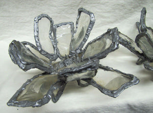 Mid Century Brutalist Handcrafted Candlesticks Glass Metal Decorative Artwork