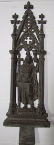 Antique CHURCH Marker Plaque Exquisite MAIDEN CROSS CHALICE Cast Iron Ornamental