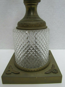 Antique 19c Vase Swan Handles Ornate Bronze Brass Crystal Glass Decorative Arts