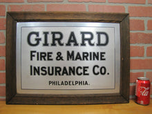 Load image into Gallery viewer, Antique GIRARD FIRE &amp; MARINE INSURANCE Co PHILADELPHIA Sign Metal Wood Frame TOC
