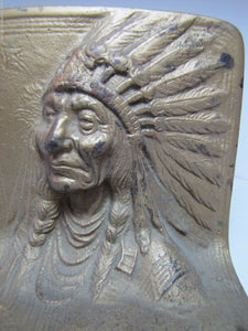 Antique Cast Iron Indian Chief Bookend Doorstop Display Art orig old gold paint