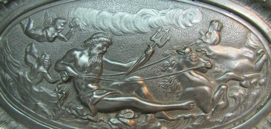 Neptune Cherub Horses Waves Old High Relief Wall Plaque Charger Ornate Artwork