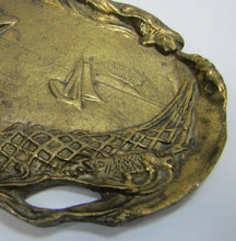 Load image into Gallery viewer, MAIDEN BONNET SHIP OCEAN SUN FISH Old Brass Figural Decorative Arts Trinket Tray
