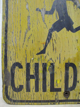 Load image into Gallery viewer, Old Wooden SLOW CHILDREN Street Road Sign htf wood school playground safety adv
