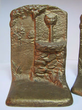 Load image into Gallery viewer, Antique Cast Iron LIONS HEAD FOUNTAIN Well Landscape Bookends Old Gold Paint
