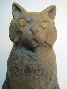 Antique Cast Iron Black Cat Doorstop large heavy old ornate details scary stare