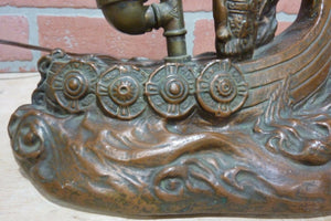 VIKING SHIP Antique Bronze Clad Decorative Arts Lamp Light Statue W JOHNSON