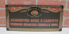 Load image into Gallery viewer, JOHN BROMLEY &amp; SONS PHILADELPHIA RUGS &amp; CARPETS Antique Reverse on Glass Sign

