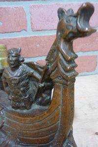 VIKING SHIP Antique Bronze Clad Decorative Arts Lamp Light Statue W JOHNSON