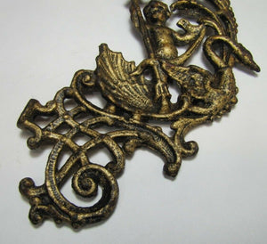 Antique Cherub Spear Swan Clamshell Figural Cast Iron Architetural Hardware