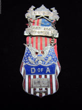 Load image into Gallery viewer, DAUGHTERS OF AMERICA D of A Antique Enamel Medallion Flag Ribbon Bible Pinback
