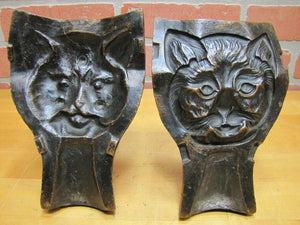Old Industrial Bronze 2 piece Cat Mold Face Head Figure Toy Tray Doorstop Art