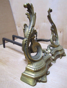 Old Andirons Brass Bronze Cast Iron Decorative Art Fire Dogs Fireplace Tools