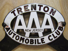 Load image into Gallery viewer, TRENTON AUTOMOBILE CLUB Old Porcelain License Plate Topper AAA New Jersey Fox Co
