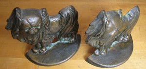 Old PEKINGESE Bookends Cast Iron Bronze Wash Decorative Art Dog Statues