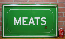 Load image into Gallery viewer, MEATS Old Porcelain Sign Butcher Shop BBQ Grocery Country Corner Store Deli Ad
