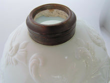 Load image into Gallery viewer, Antique 19c Victorian Milk Glass Spider Web Oil Lamp FG Co cast iron base ornate
